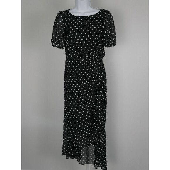 Julia Jordan Polka Dot Maxi Dress | Size 2 | Ruffle Hem | Puff Sleeve | Sheer Ov - Picture 2 of 9